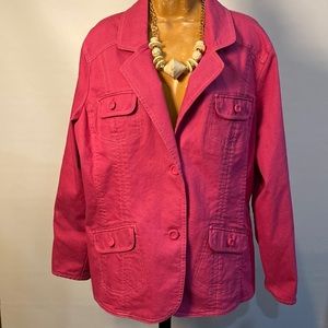 Denim & Co Fuchsia Two button Down Blazer Size XL In Used Condition.